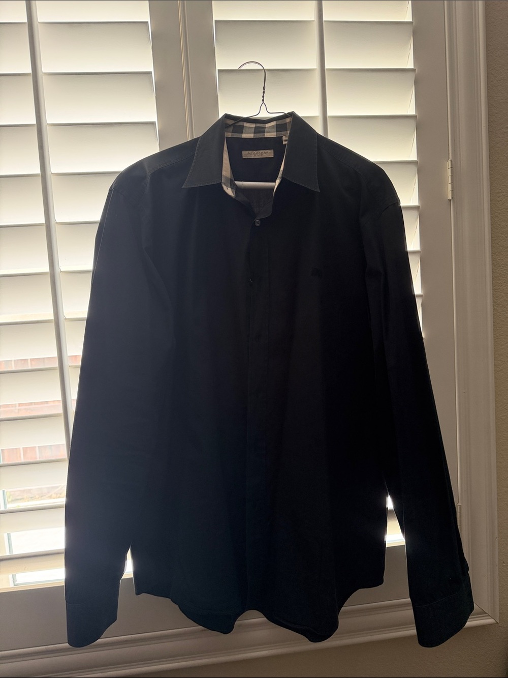 Burberry Black Button-Up Shirt with Check Trim